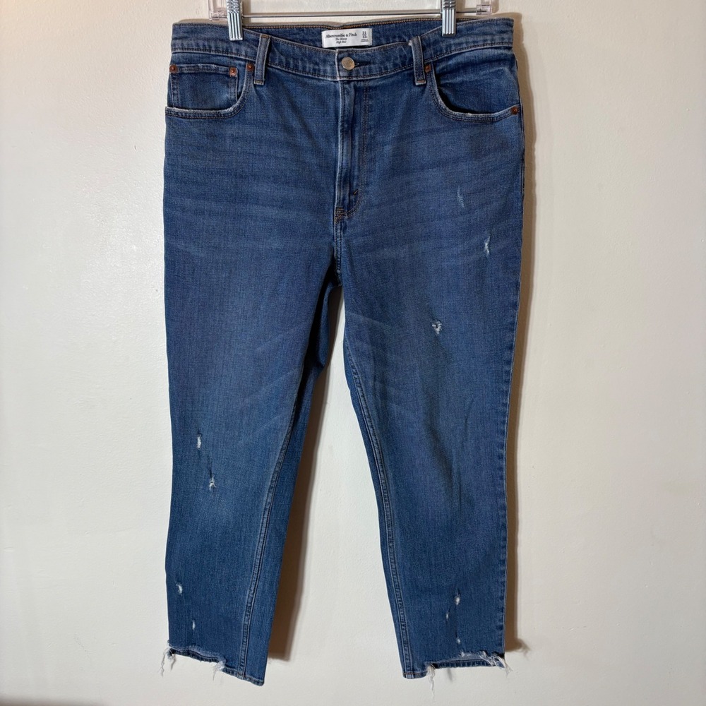 Abercrombie & Fitch The Skinny High Rise Distressed Raw‎ Hem Jeans Blue 31/12R
